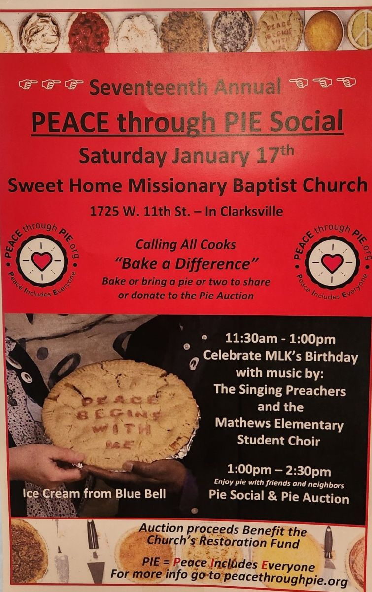 Flyer for Peace Through Pie on Saturday, January 17